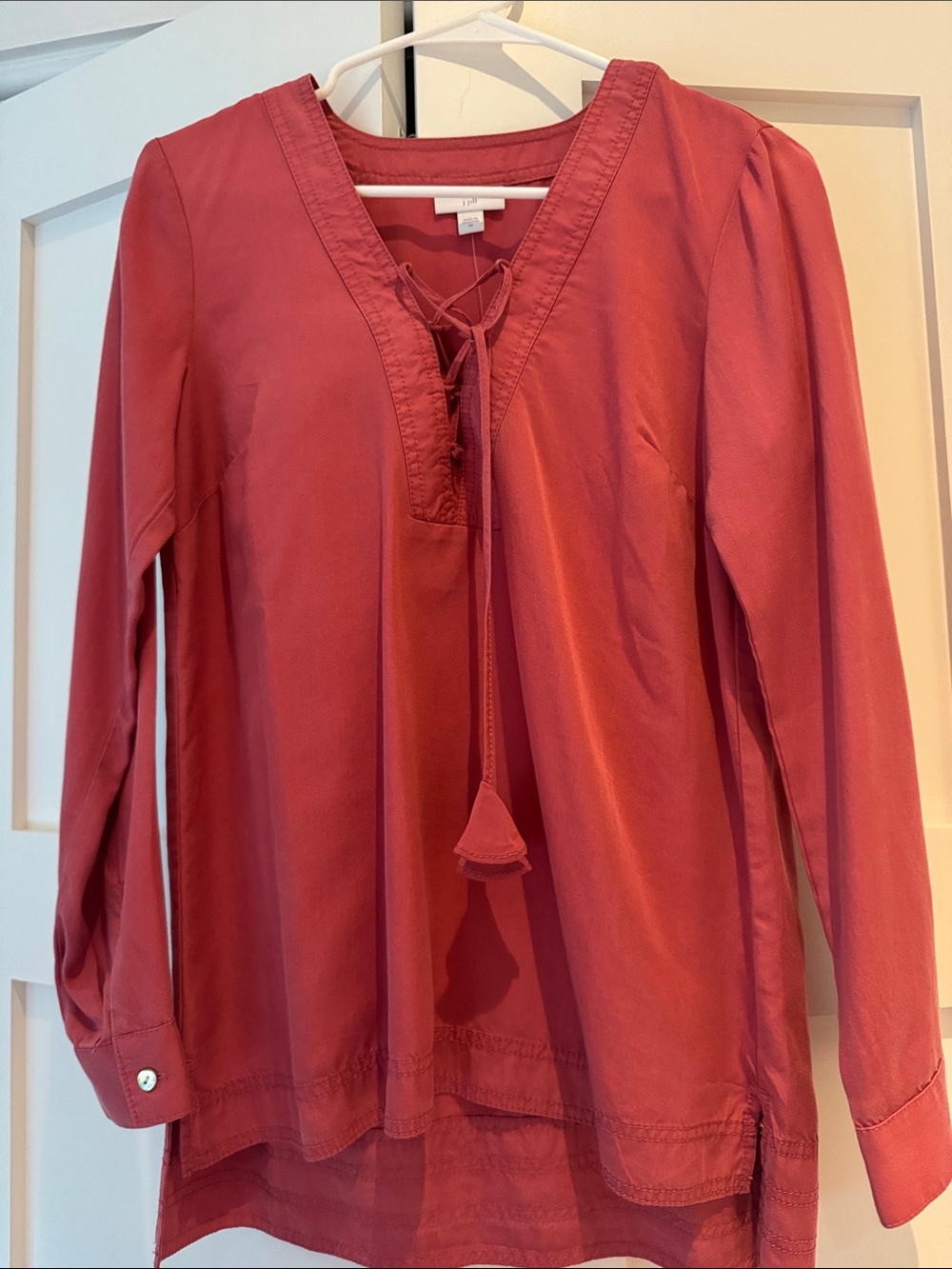J. Jill Rose Lace-Up V-Neck Long Sleeve Tunic 100% Tencel